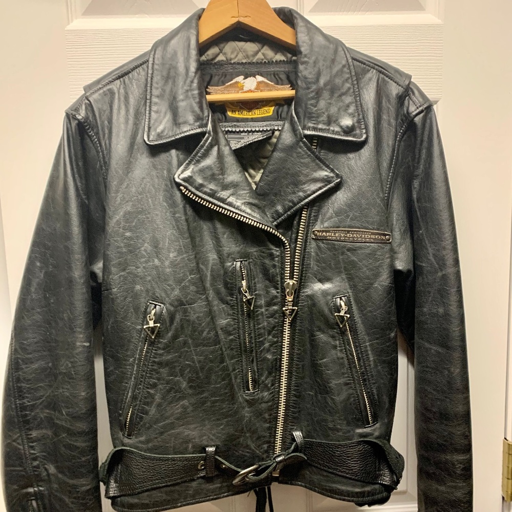Ladies Vintage Genuine Harley Davidson Motorcycle Leather Jacket, size small